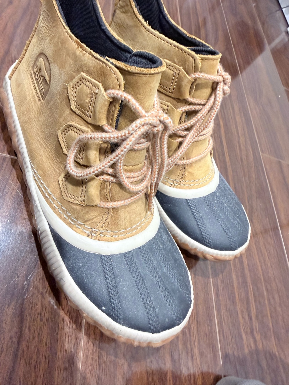 Sorel Two-Tone Duck Booties in Tan and Gray